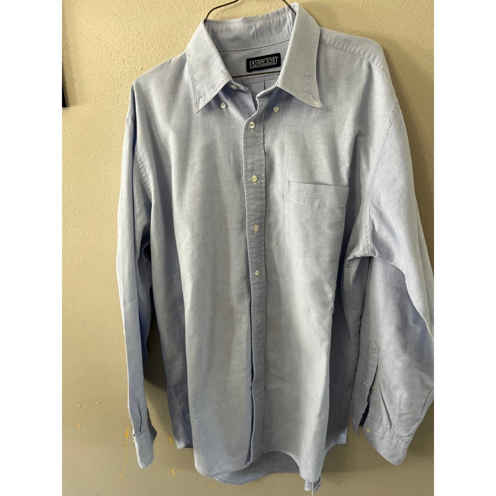 LANDS END Oxford Shirt Button Down Mens 16.5-34 Blue Classic Business Casual